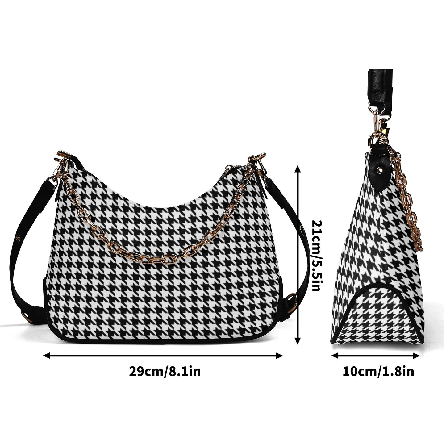 Black Houndstooth Handbag, 60s inspired Houndstooth Purse, Black and White PU Leather Handbag, 60s purse style, Retro Handbag, Retro Purse