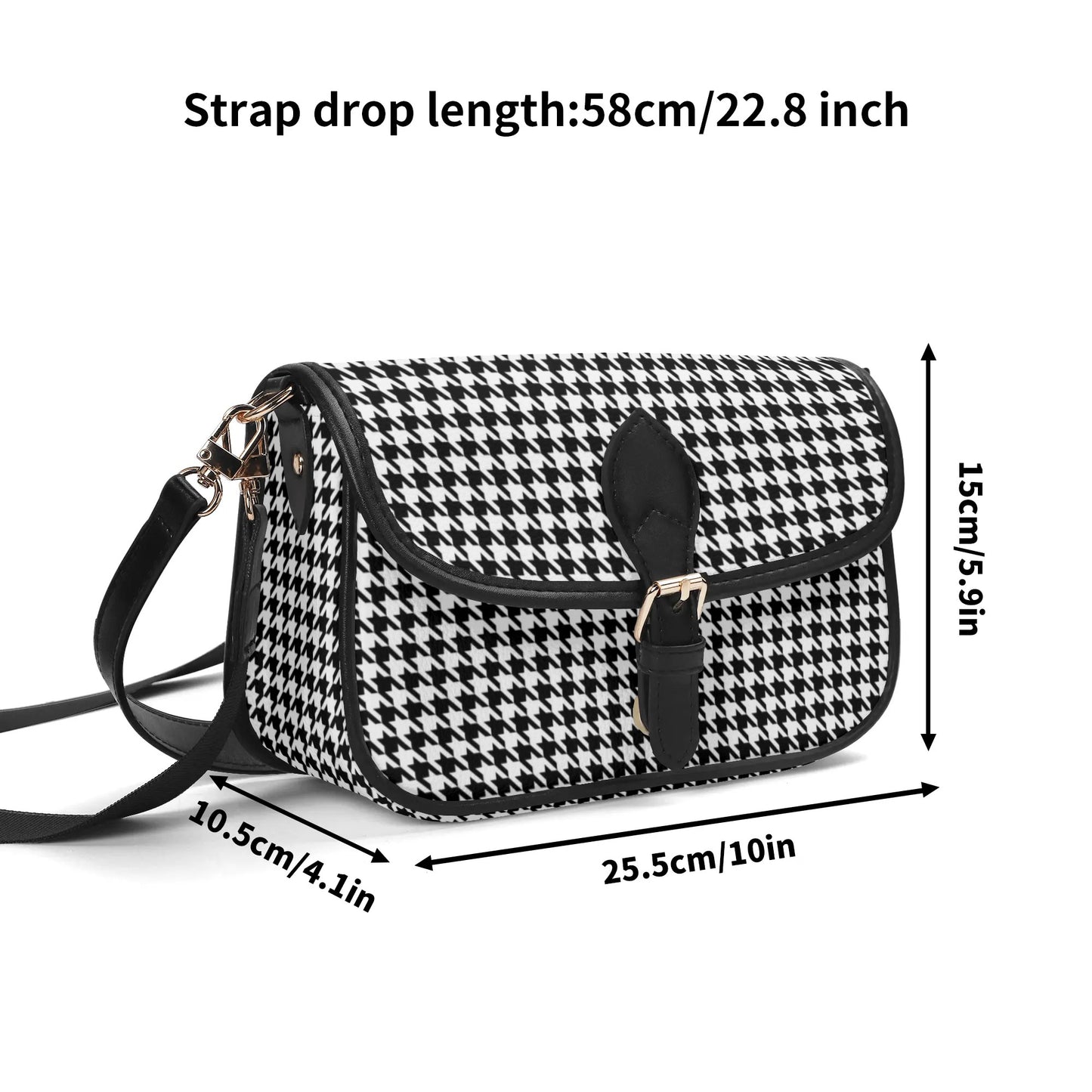 Women's Black Houndstooth Handbag, Houndstooth Purse, Vintage inspired handbag, Vintage Houndstooth Bag, Black and White Purse