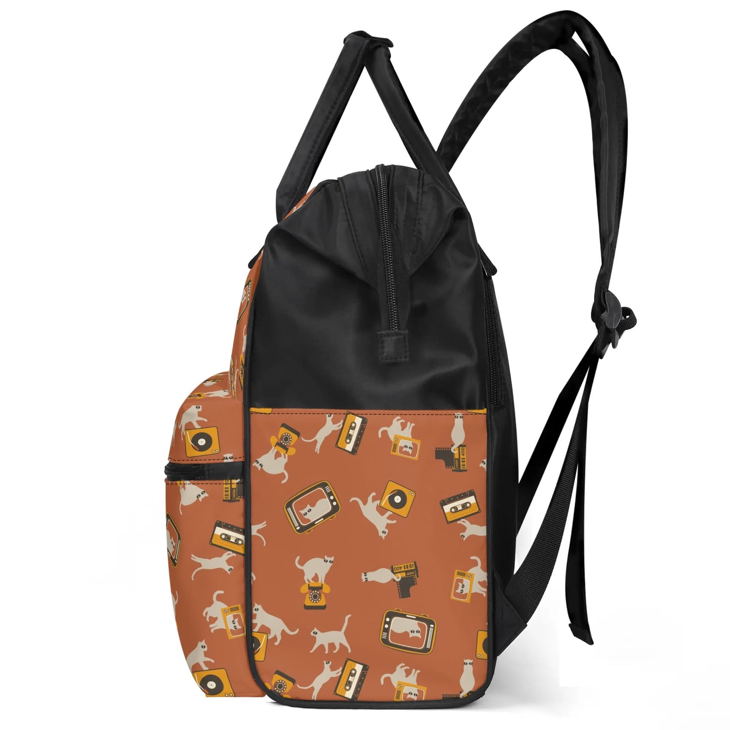 Retro Cat Backpack, Vintage inspired Orange Cat Bag, Cat Print Bag, Vintage inspired bag, Unique Diaper Bag