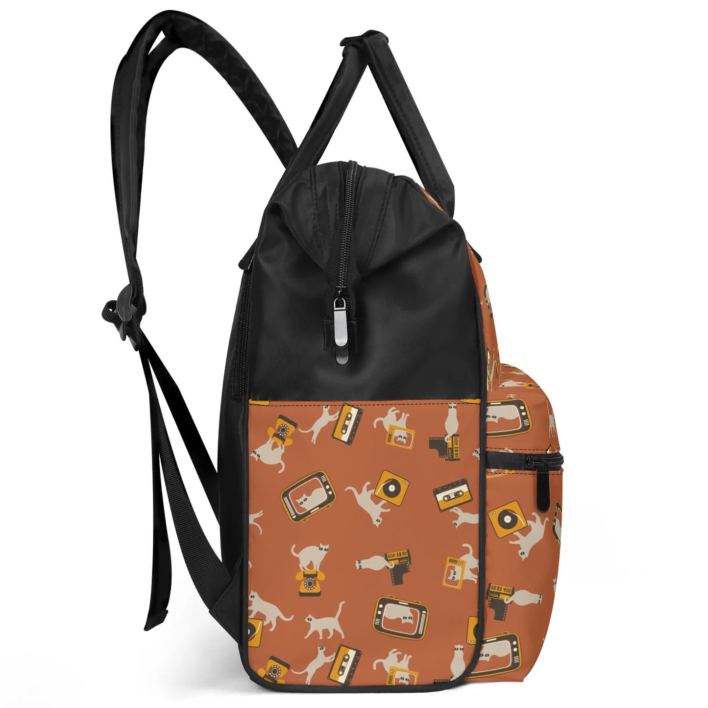 Retro Cat Backpack, Vintage inspired Orange Cat Bag, Cat Print Bag, Vintage inspired bag, Unique Diaper Bag