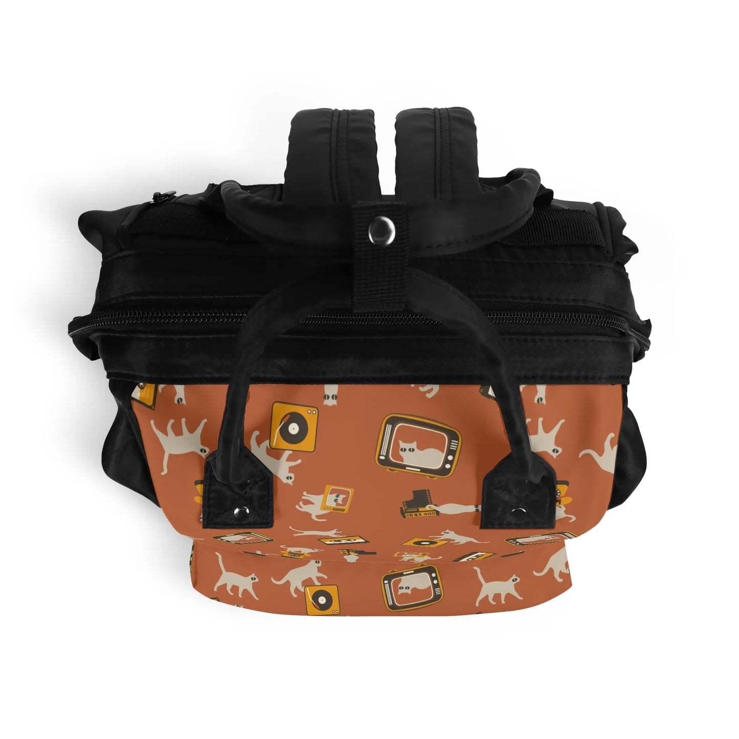 Retro Cat Backpack, Vintage inspired Orange Cat Bag, Cat Print Bag, Vintage inspired bag, Unique Diaper Bag