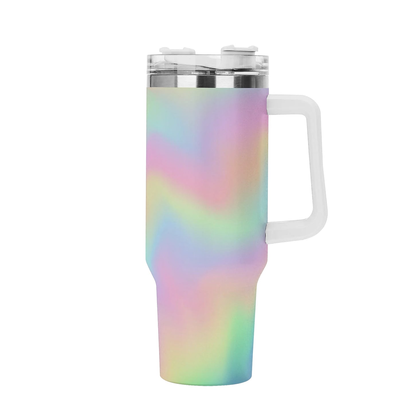 Rainbow Ombre 40oz Tumbler | Colorful Insulated Cup | Large Stainless Steel Travel Mug with Handle