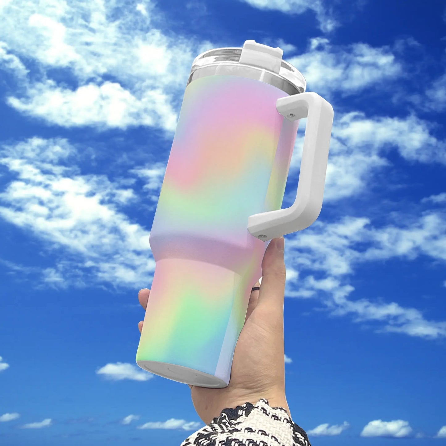 Rainbow Ombre 40oz Tumbler | Colorful Insulated Cup | Large Stainless Steel Travel Mug with Handle