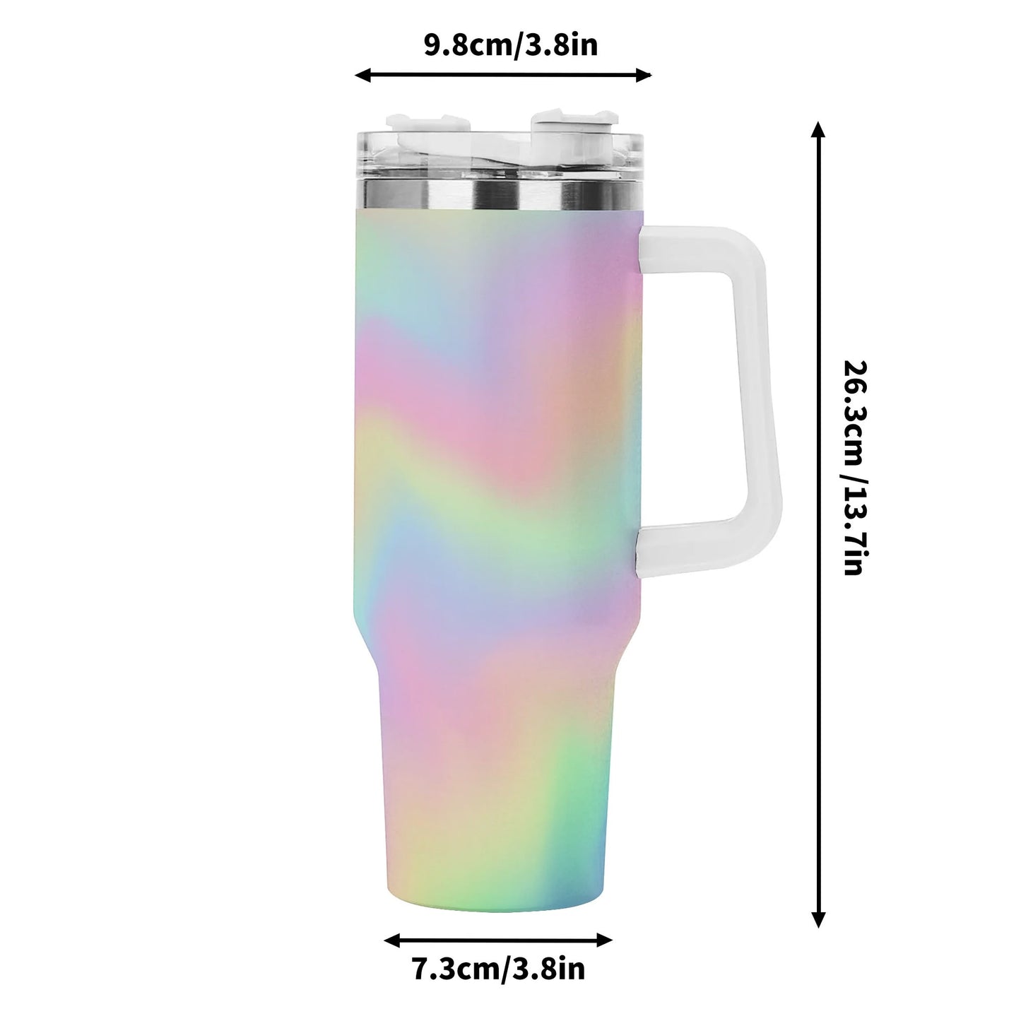 Rainbow Ombre 40oz Tumbler | Colorful Insulated Cup | Large Stainless Steel Travel Mug with Handle