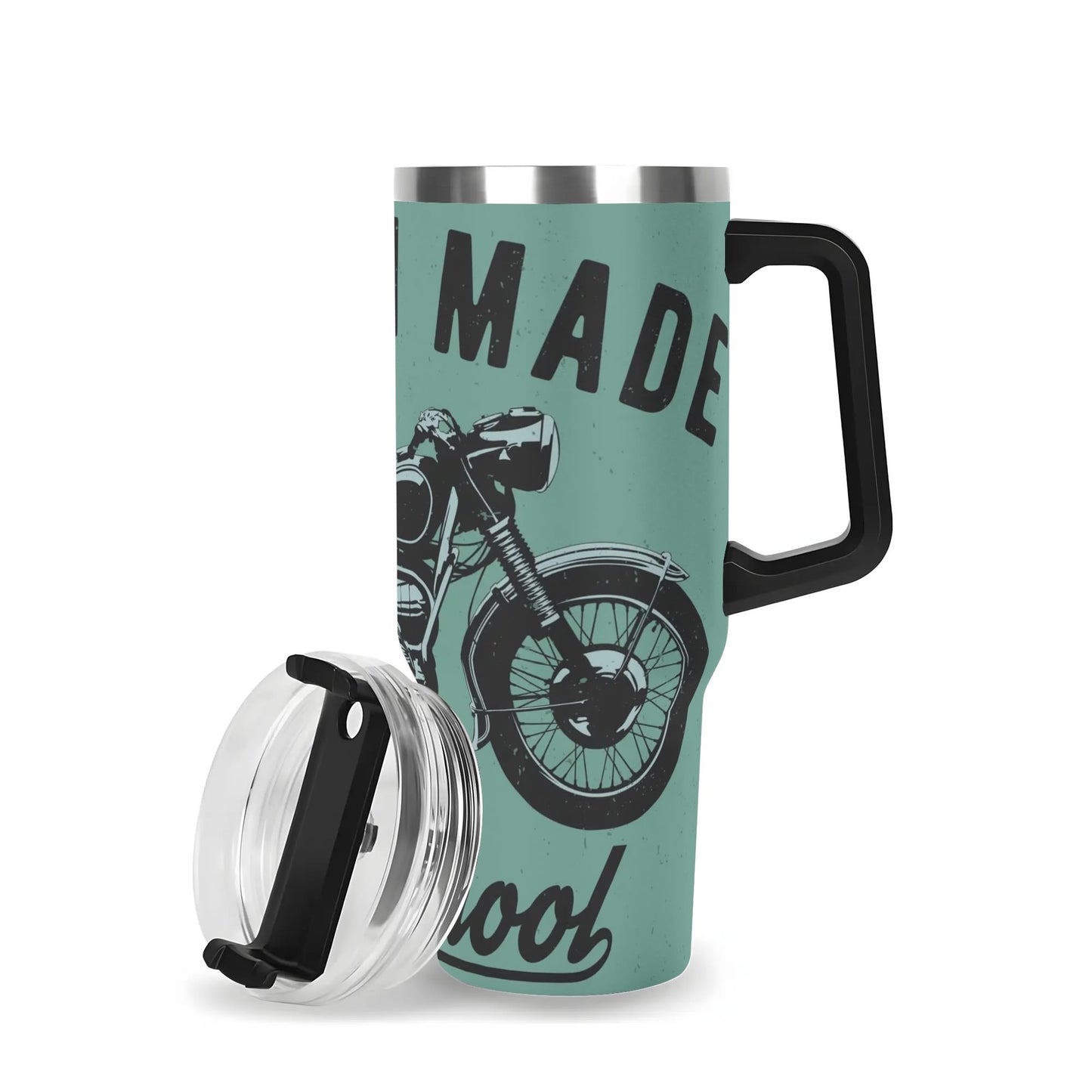 Vintage Motorcycle 40oz Tumbler | Retro Green Insulated Cup | Large Stainless Steel Travel Mug with Handle