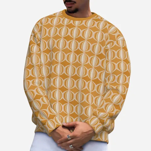 Men's Retro Sweater |60s 70s style Sweater |Geometric Mid Century Modern Mustard Yellow Knit Sweater