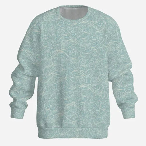 en's Abstract Sea Wave Light Blue Knit Sweater |  Light Blue Pullover Sweater