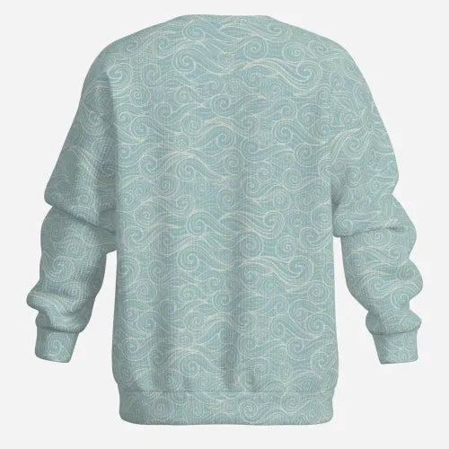 en's Abstract Sea Wave Light Blue Knit Sweater |  Light Blue Pullover Sweater