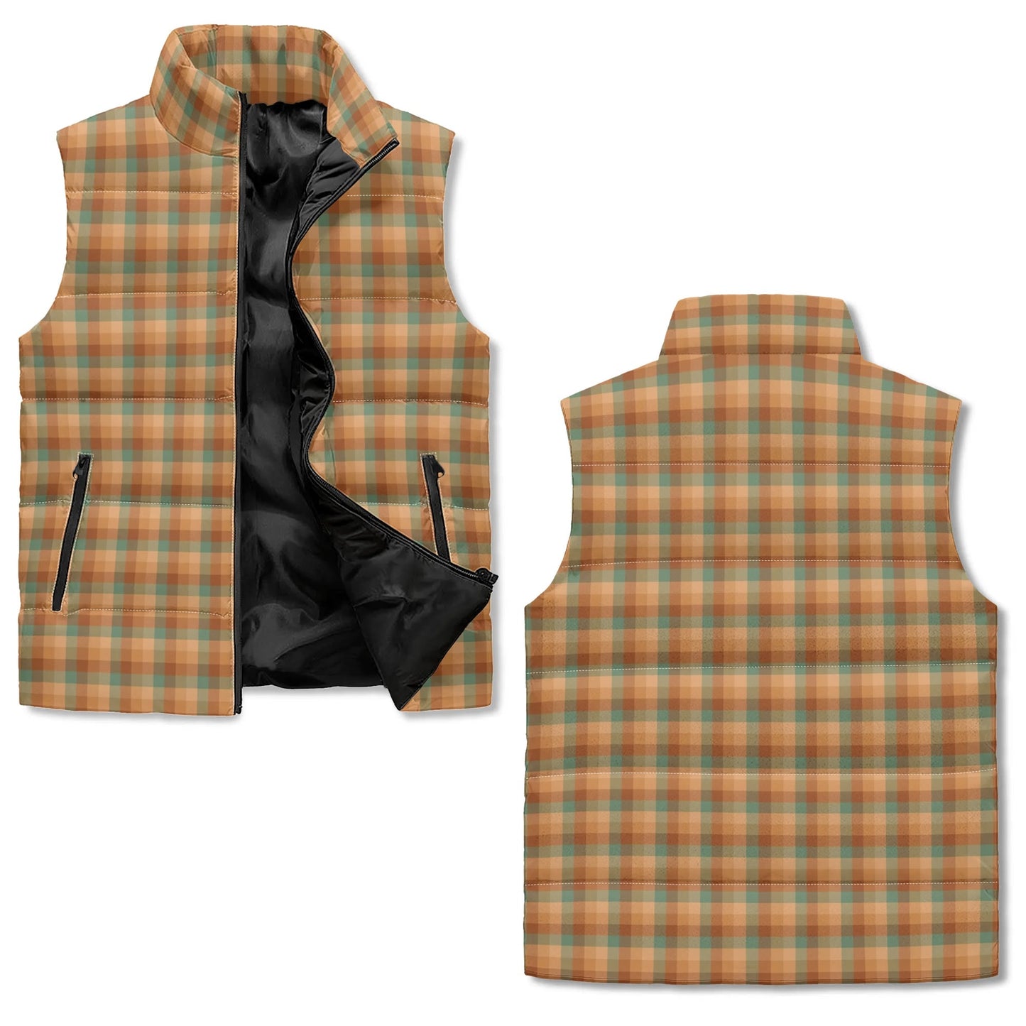 Unisex Retro Brown Plaid Puffer Vest | Vintage-Inspired Lightweight Sleeveless Winter Jacket