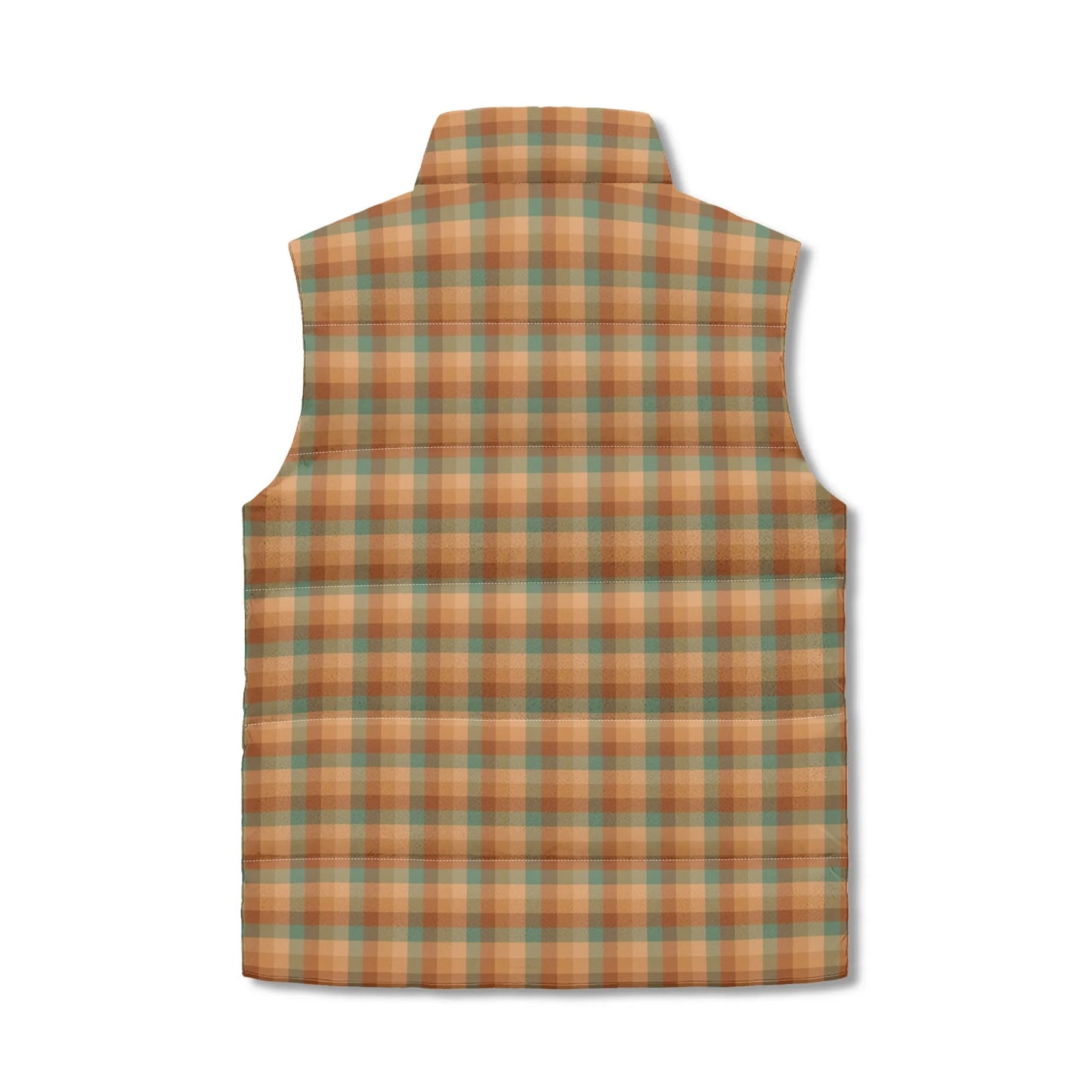 Unisex Retro Brown Plaid Puffer Vest | Vintage-Inspired Lightweight Sleeveless Winter Jacket