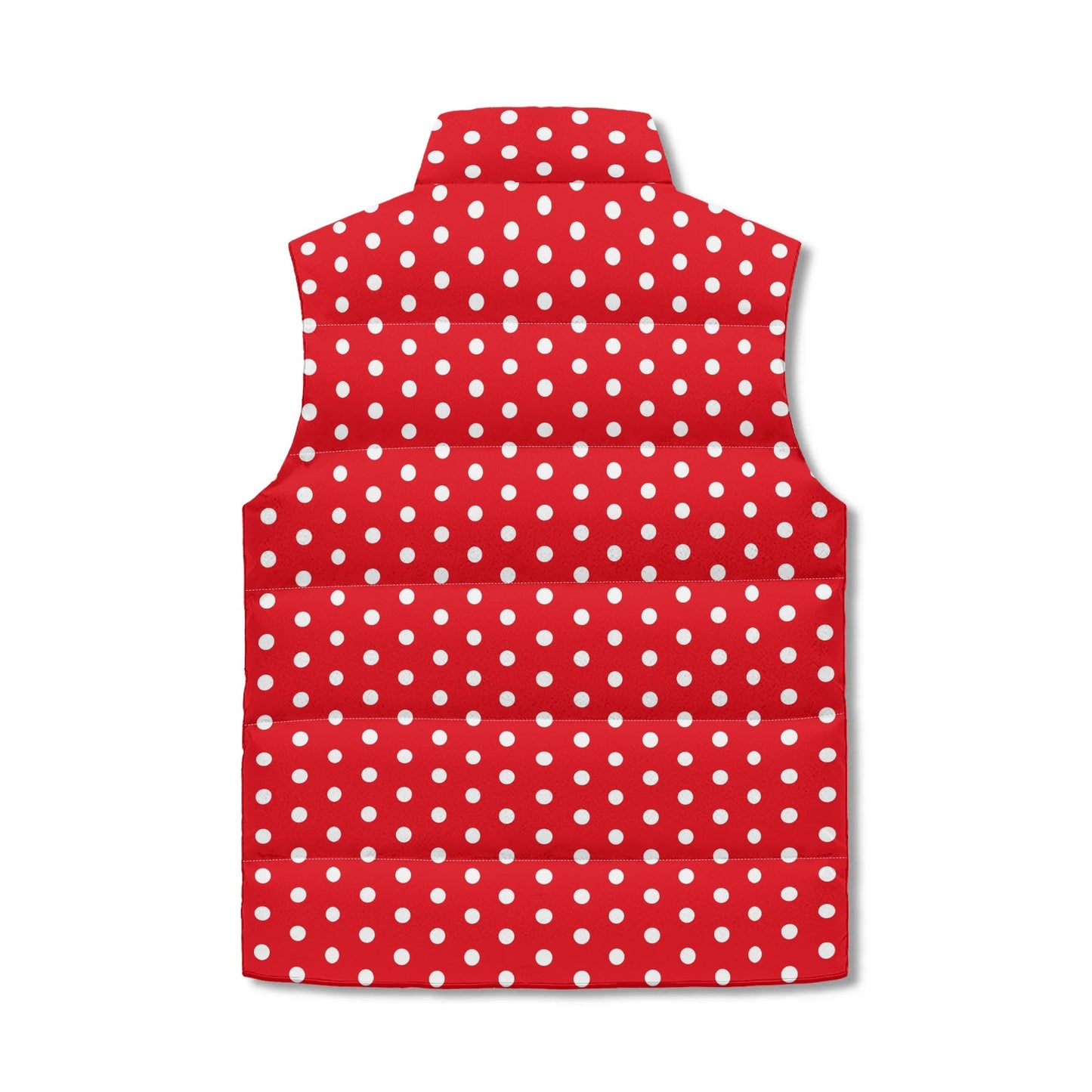 Title: Unisex Retro Red Polka Dot Puffer Vest | 80s-Inspired Quilted Sleeveless Winter Jacket