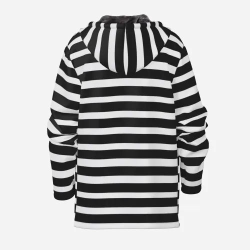 Men's Black Striped Fleece Hoodie | Modern Winter Stripe Jacket | Cozy Streetwear Outerwear