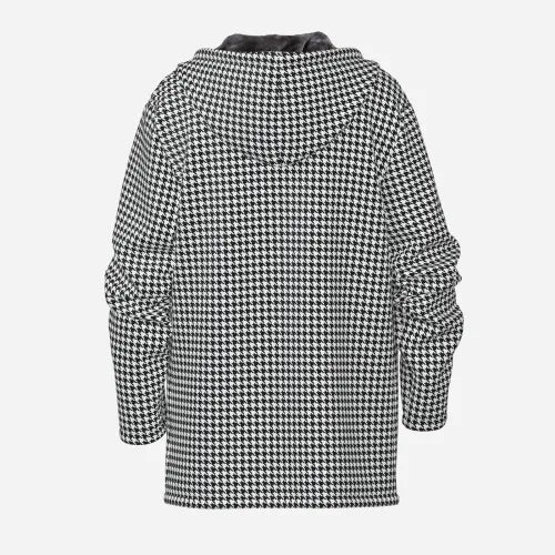 Men's Retro 60s Houndstooth Hoodie Jacket | Fleece-Lined Winter Coat