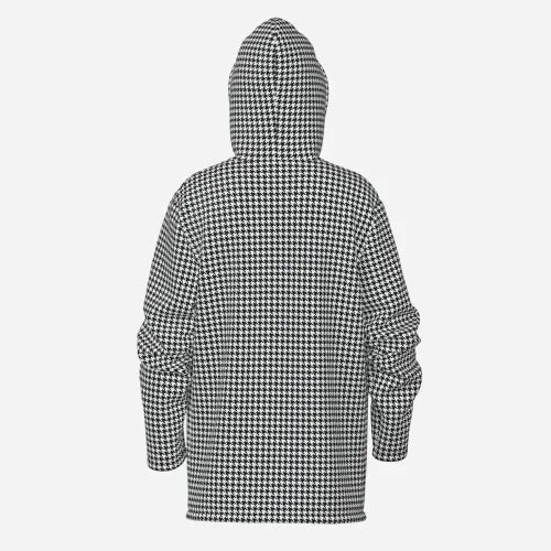 Men's Retro 60s Houndstooth Hoodie Jacket | Fleece-Lined Winter Coat