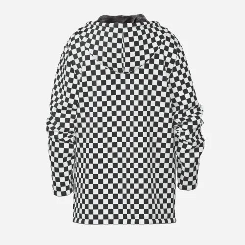 Men's Retro Black Checker Fleece Hoodie | Vintage Streetwear Winter Coat | Y2K Fashion Essential