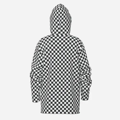 Men's Retro Black Checker Fleece Hoodie | Vintage Streetwear Winter Coat | Y2K Fashion Essential