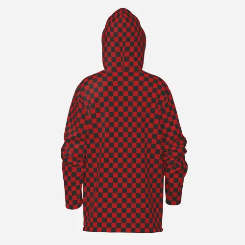 Men's Black Red Checker Hoodie | Retro Winter Fleece Jacket | Y2K Streetwear Statement Piece