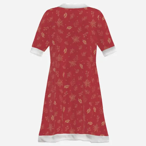 Women's Maroon Red Velvet Winter Mini Dress | Holiday Snowflake Print Party Dress | Fleece-Trimmed Festive Dress