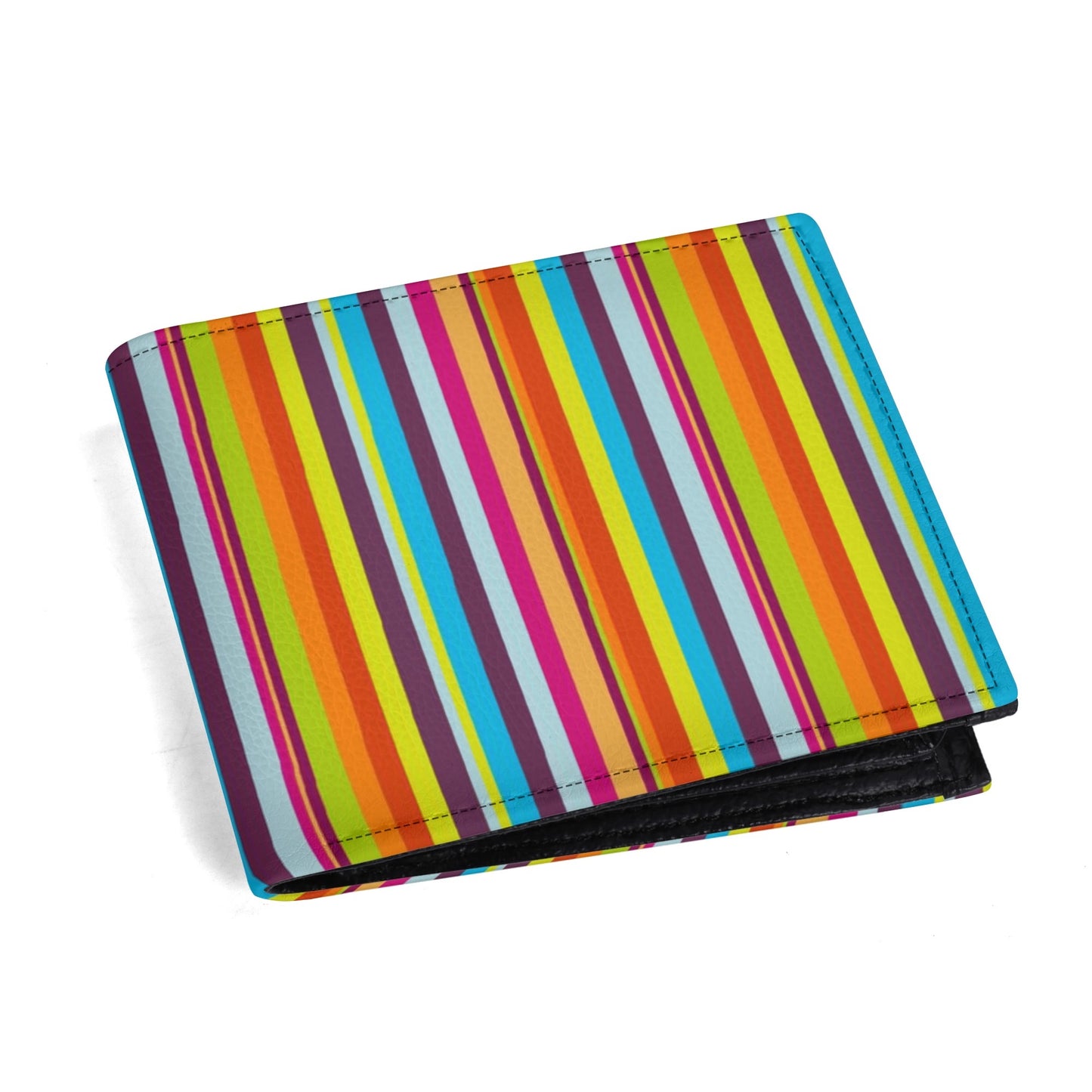 Men's Multicolor Stripe Wallet | Retro Rainbow Stripe Bifold Wallet | PU Leather Wallet