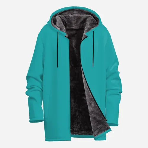 Men's Turquoise Winter Coat | Retro Turquoise Hoodie Jacket | Fleece jacket | Insulated Warm Winter Jacket