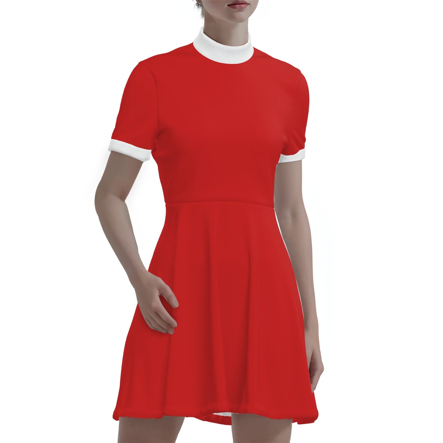 60s Mod Red Mini Dress | Retro Red and White Turtleneck A-Line Mini Dress