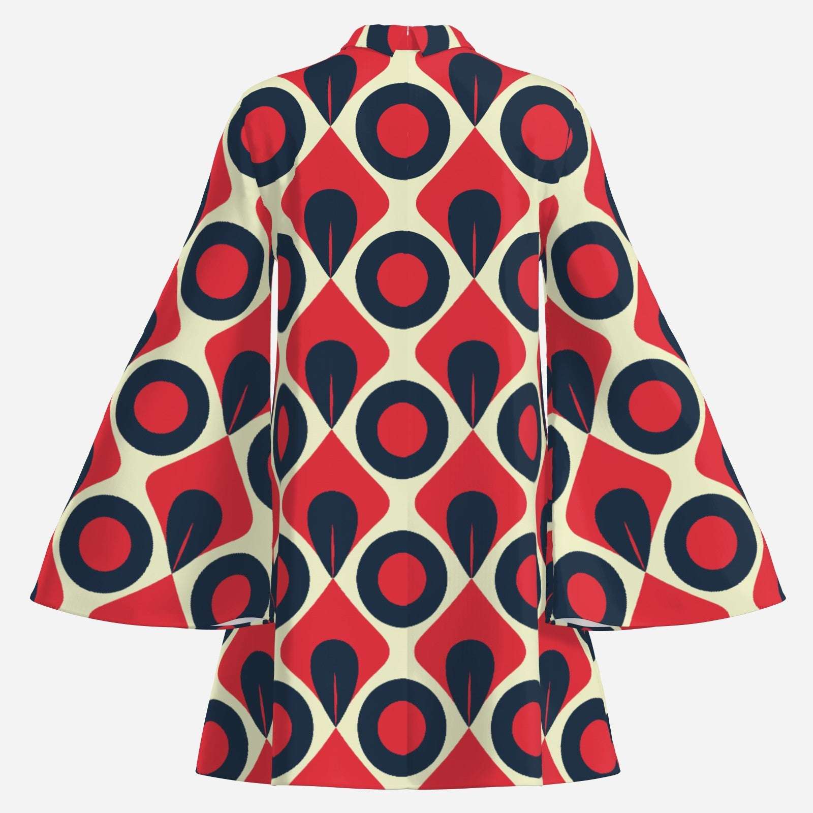 Disco 70s Style Dress | Turtleneck Mod Dress | Retro Red Black Op Art Chiffon Tent Mini Dress