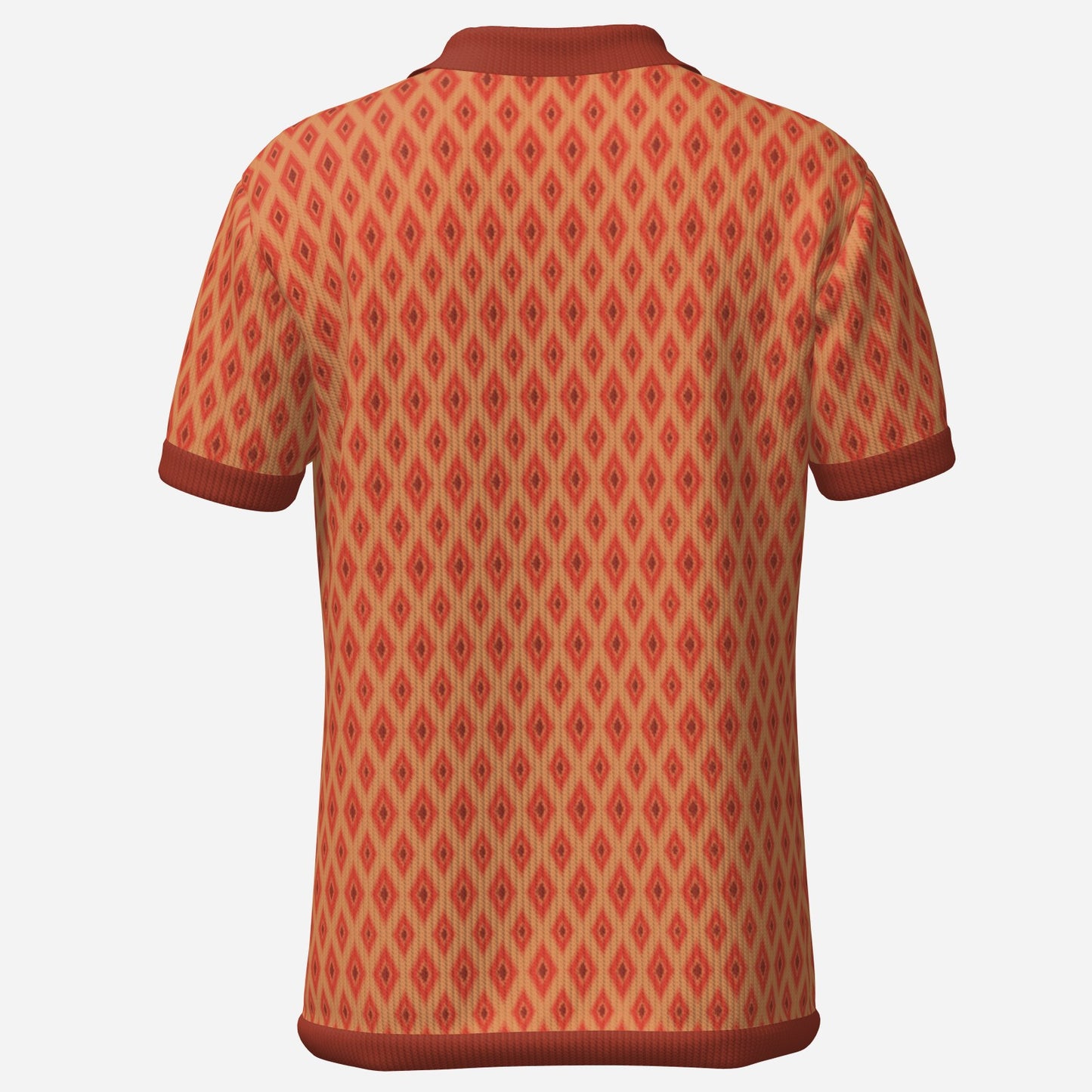 Disco 70s Polo Shirt | Retro Polo Shirt | Maroon & Orange Knit Polo Shirt Print | 70s Wing Collar Shirt