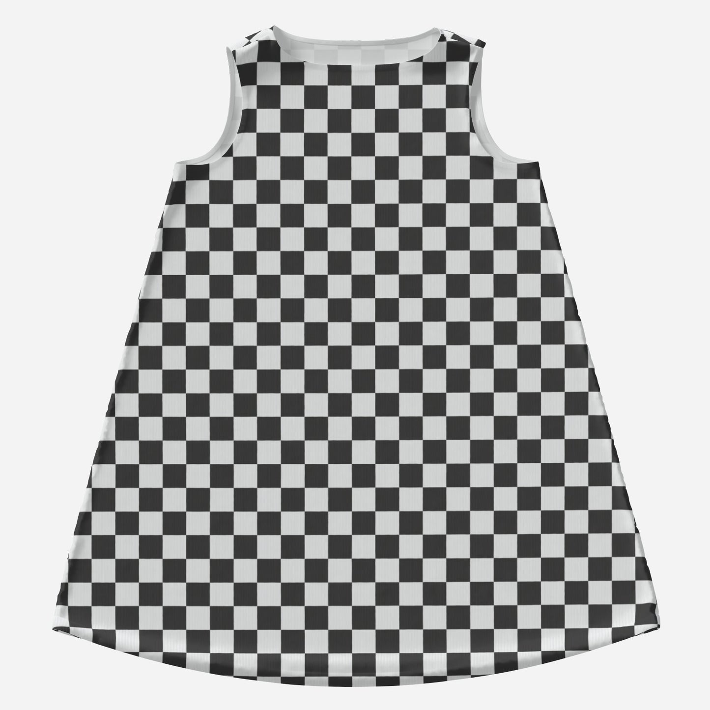 Retro Black & White Checker Mini Dress | 60s Mod Sleeveless Tent Dress