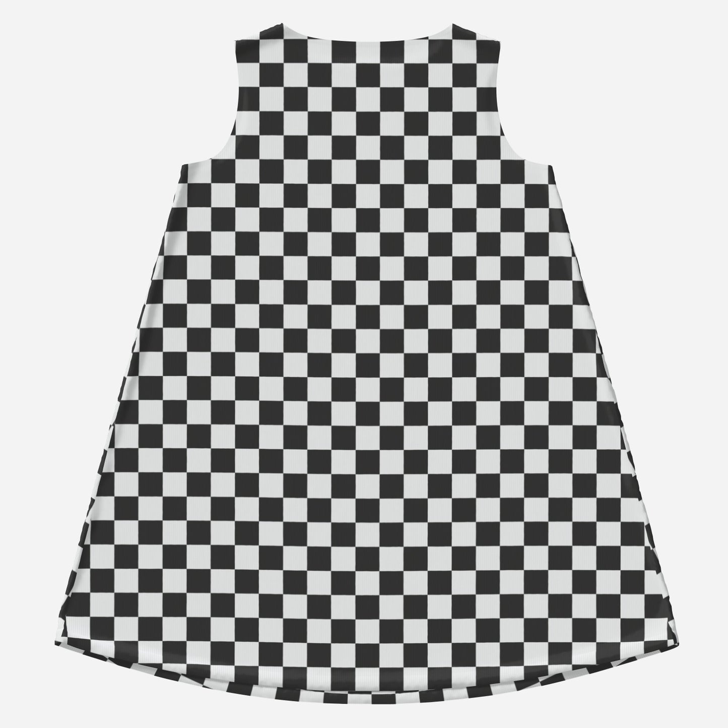 Retro Black & White Checker Mini Dress | 60s Mod Sleeveless Tent Dress