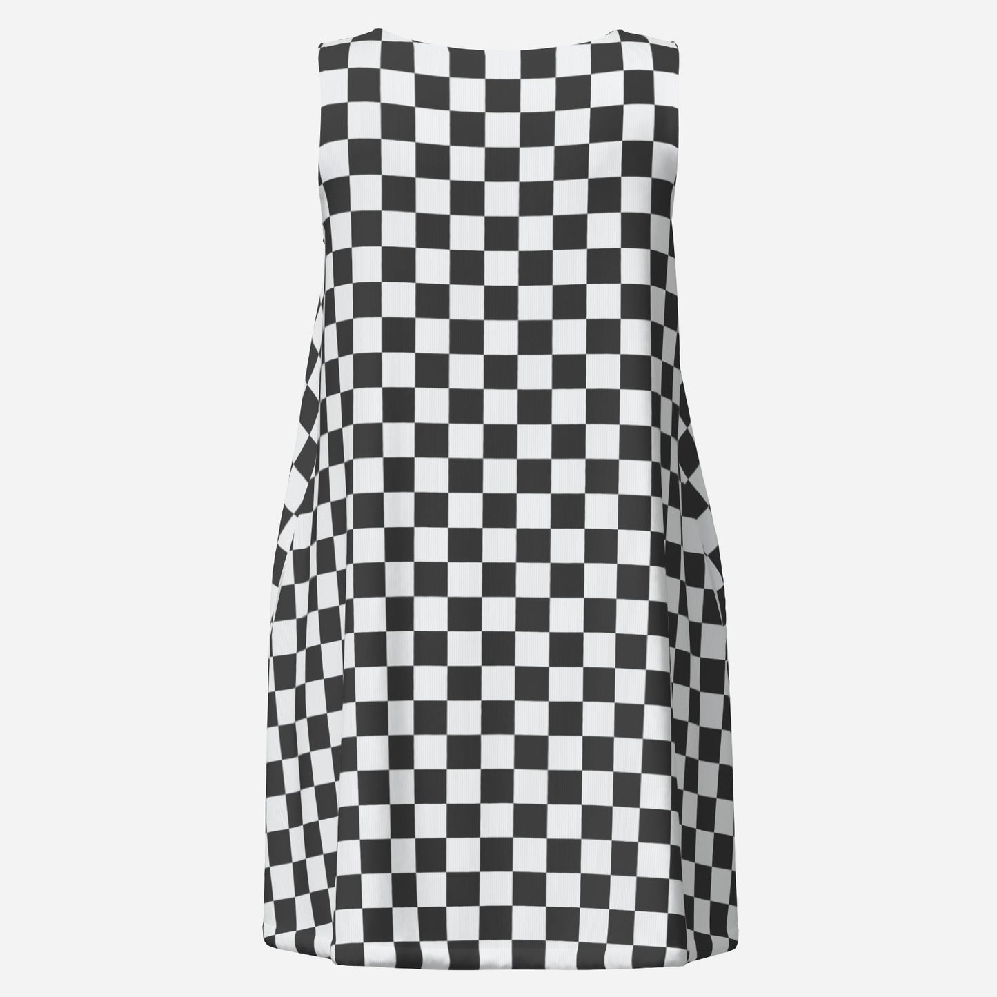 Retro Black & White Checker Mini Dress | 60s Mod Sleeveless Tent Dress