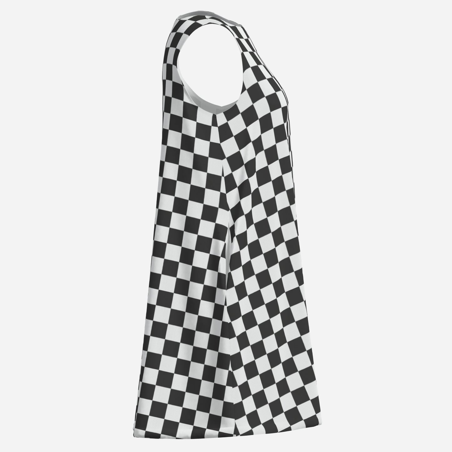 Retro Black & White Checker Mini Dress | 60s Mod Sleeveless Tent Dress