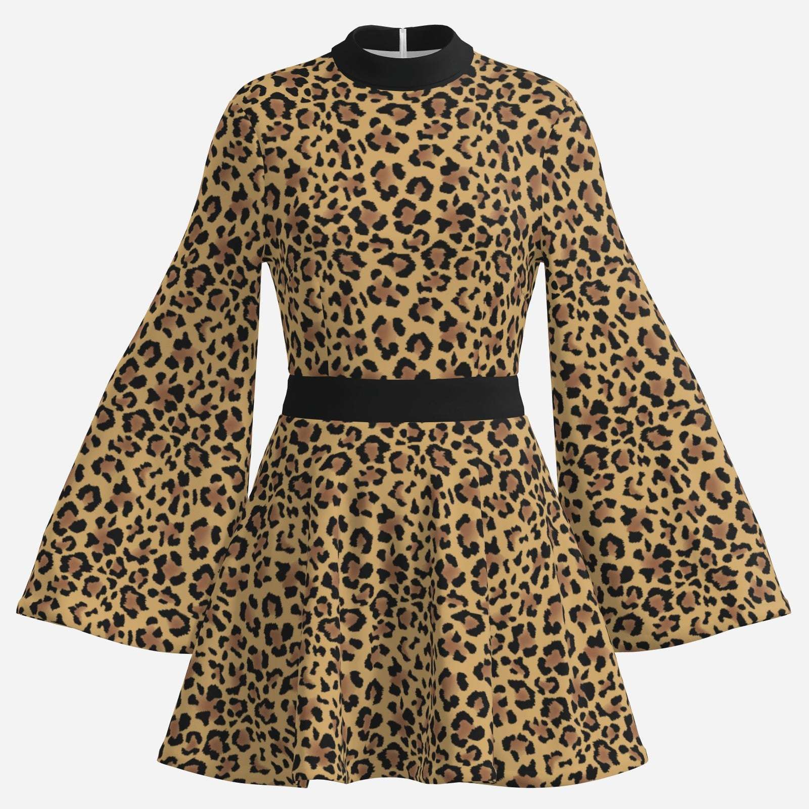 Animal Print 70s Dress Style | Retro Leopard Print Chiffon Bell Sleeve Mini Dress | 70s inspired Disco Dress