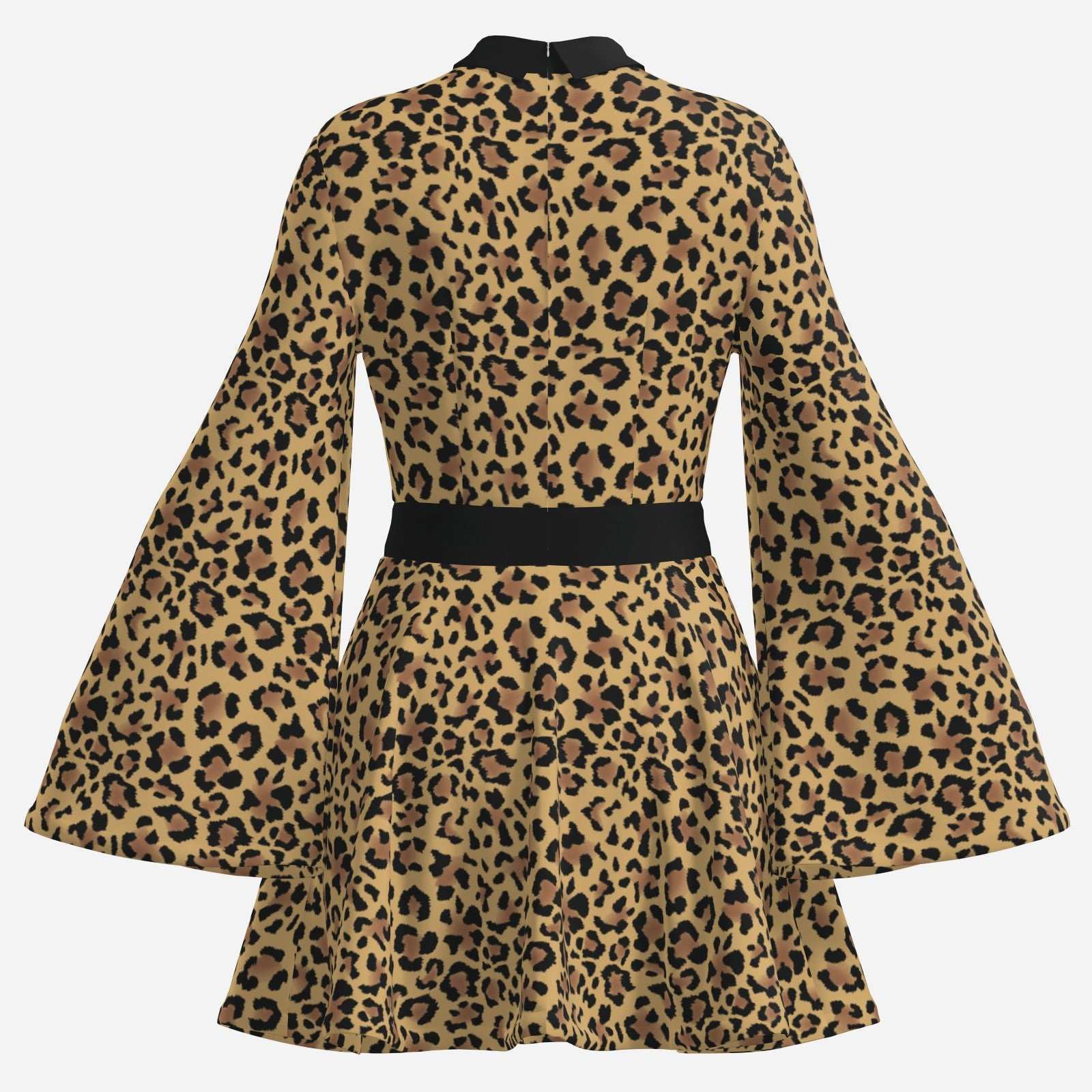 Animal Print 70s Dress Style | Retro Leopard Print Chiffon Bell Sleeve Mini Dress