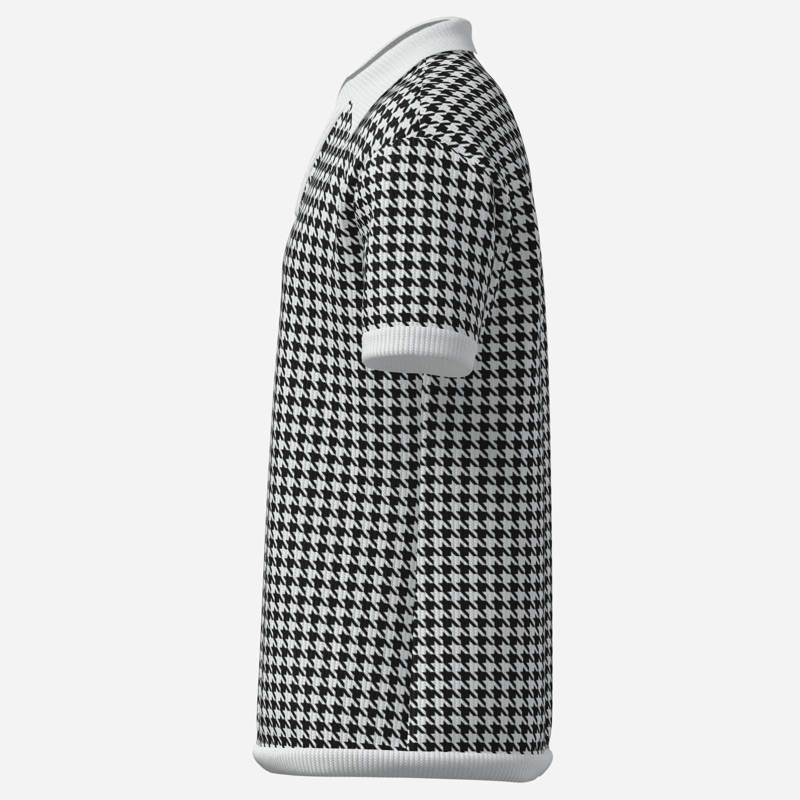 Retro Men's Houndstooth Knit Polo Shirt | 60s 70s Style Wing Collar Shirt | Houndstooth Shirt Men