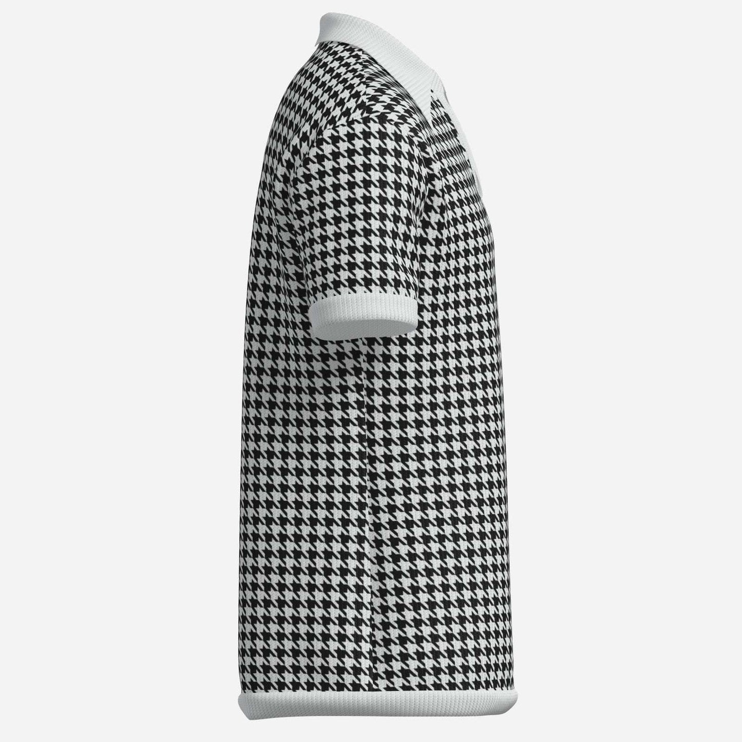 Retro Men's Houndstooth Knit Polo Shirt | 60s 70s Style Wing Collar Shirt | Houndstooth Shirt Men