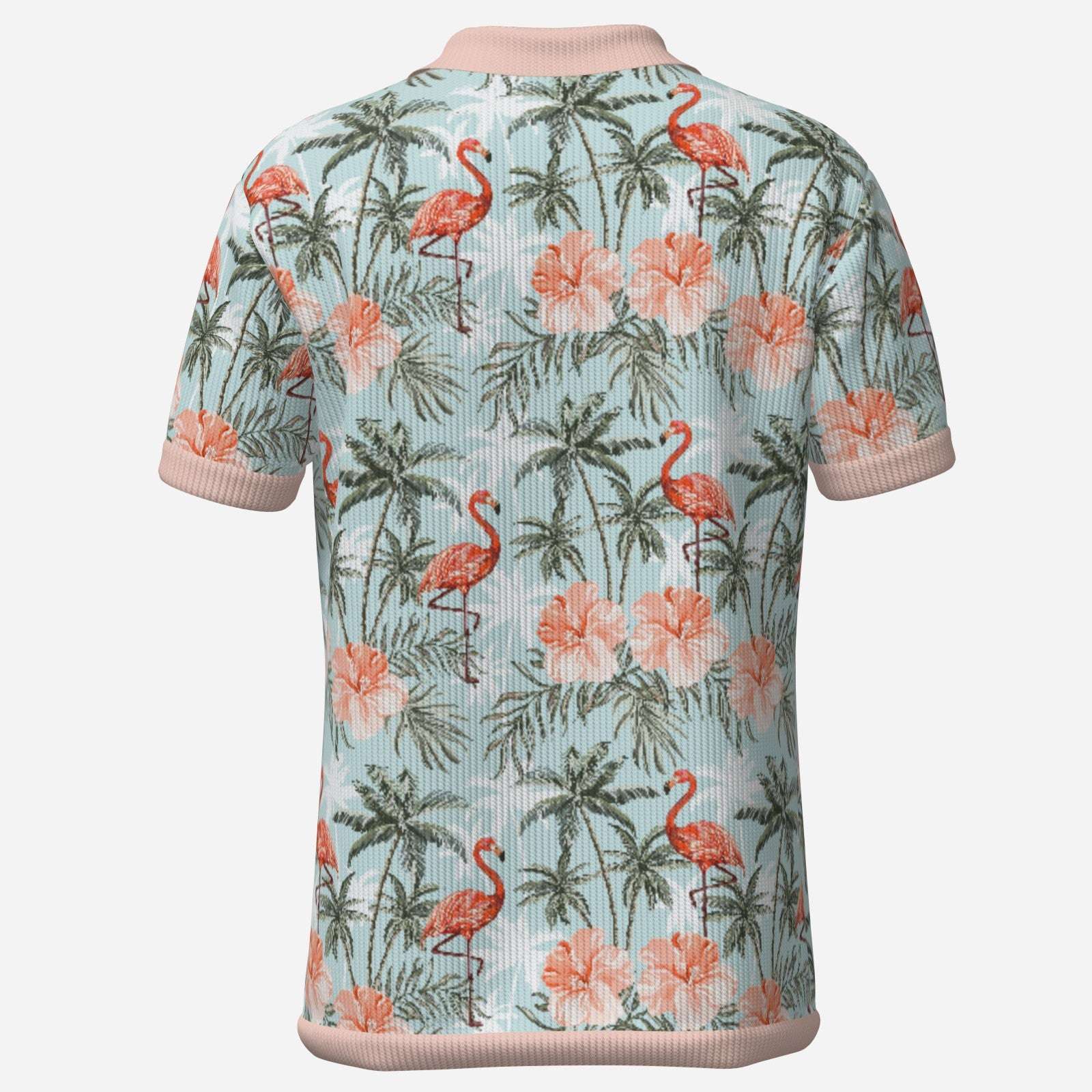 Retro Flamingo Tropical Knit Polo Shirt for Men | 70s Wing Collar Shirt | 70s Style Polo Shirt