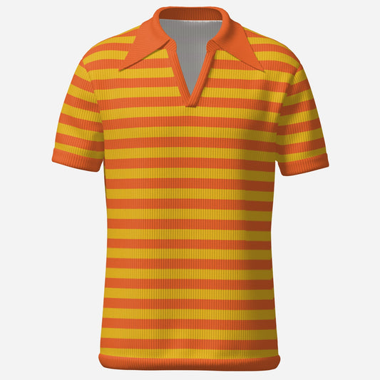 70s Polo Shirt Men, 70s Wing Collar Shirt Men, Retro Polo Shirt, Orange Stripe Polo, Disco Shirt Men