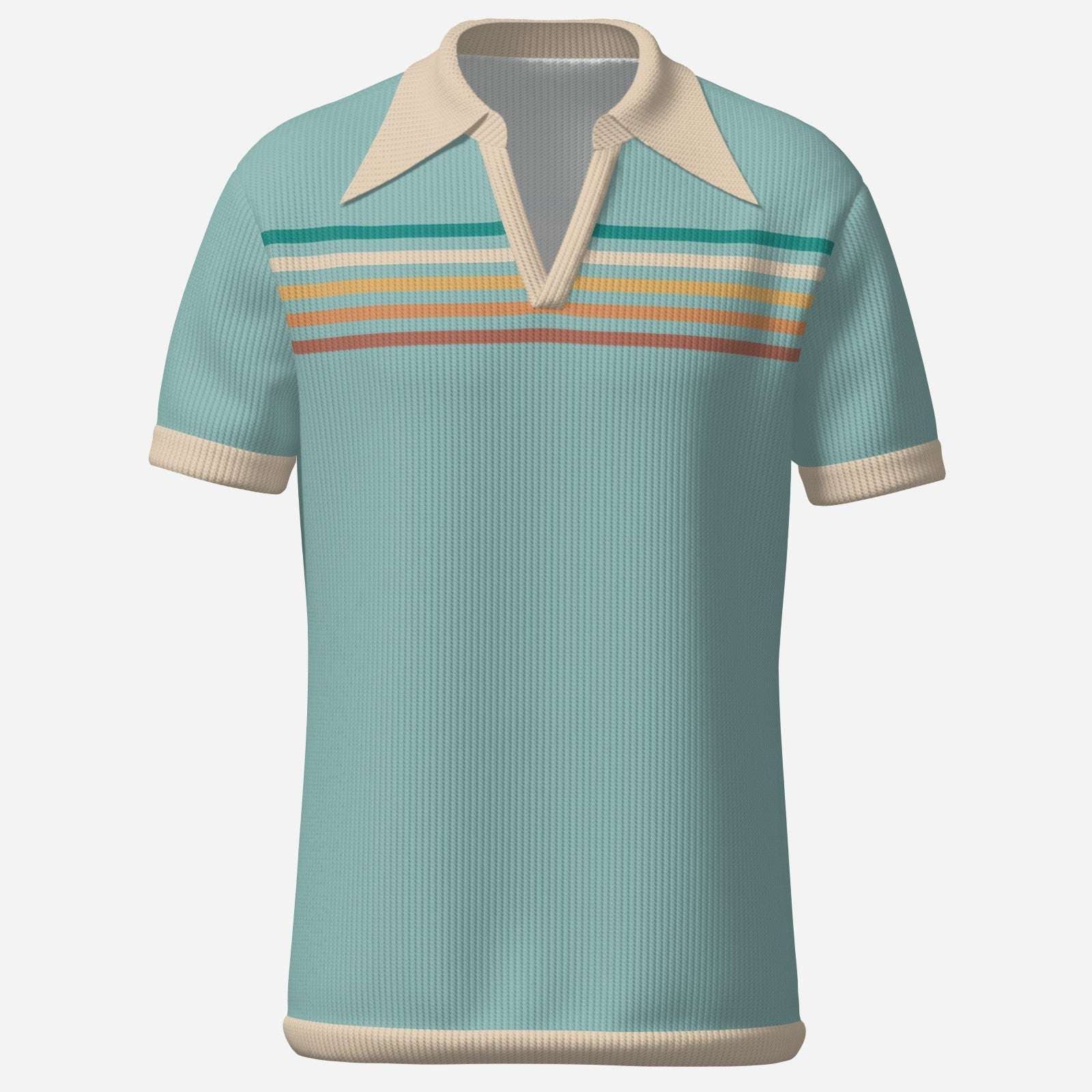 Retro Polo Shirt, Men's 70s Wing Collar Shirt, Blue Stripe Knit Polo Shirt, 70s Style Shirt Men