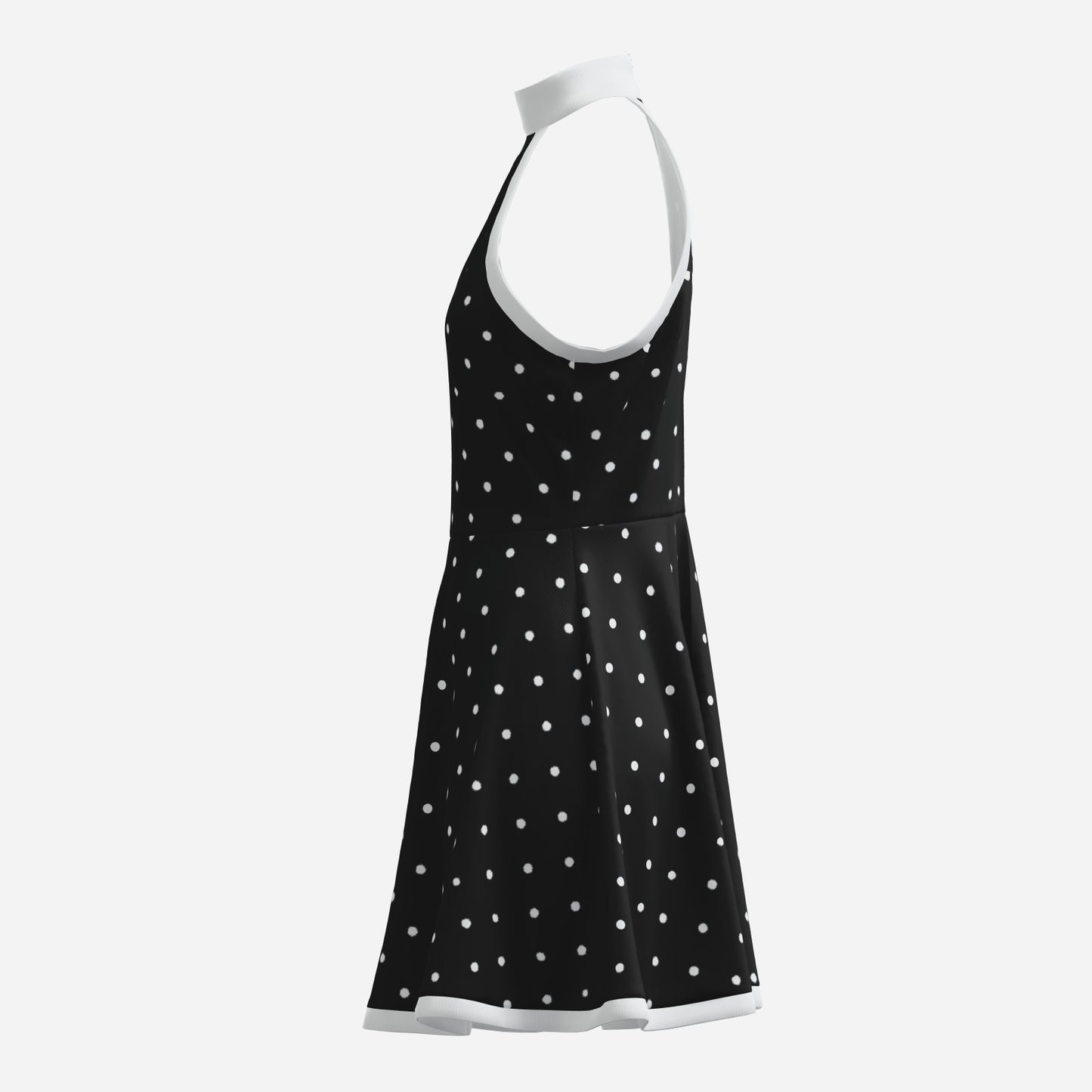 Vintage 60s Style Black Polka Dot Dress | Mod Dress| Black Halter Mini Dress | Retro A-Line mini dress