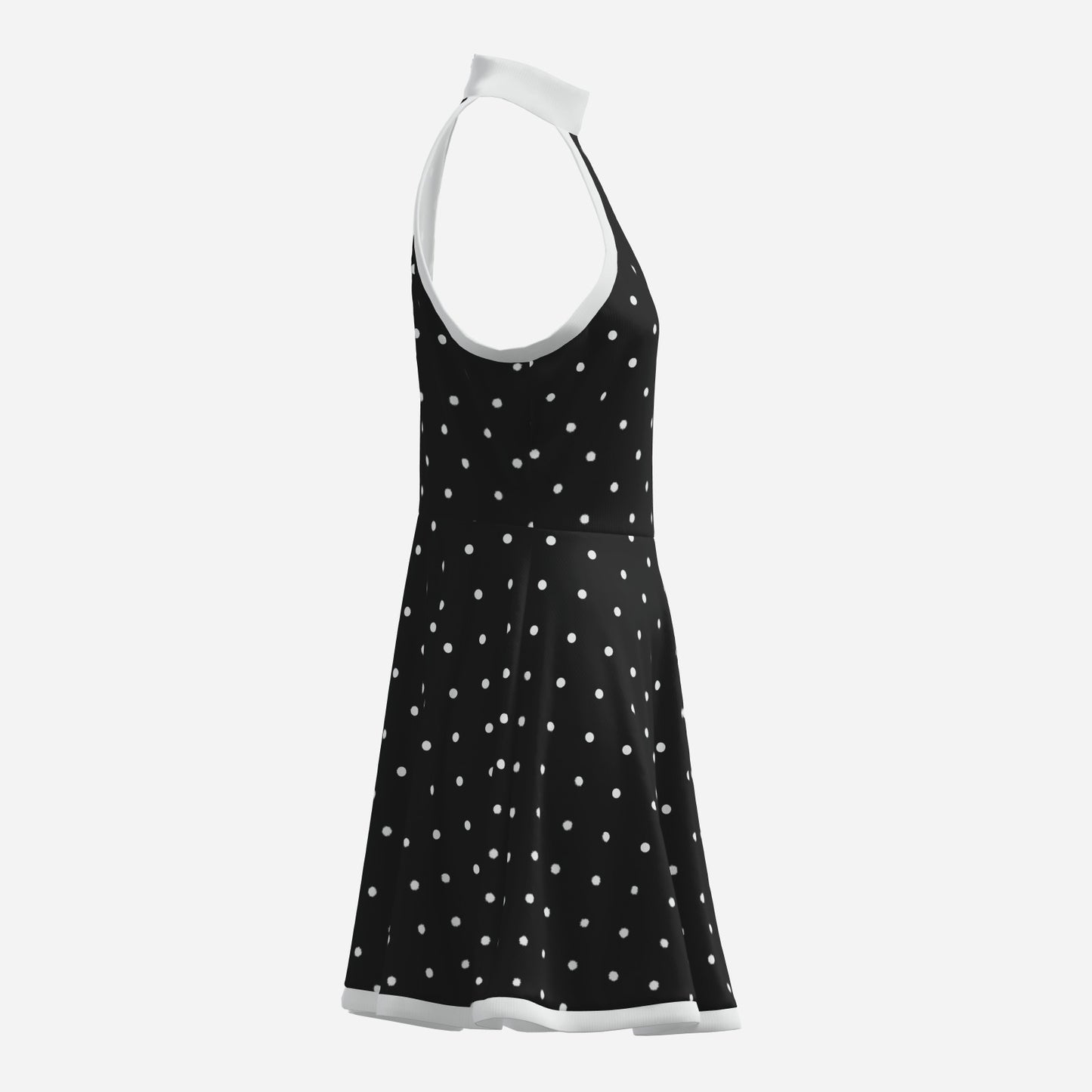 Vintage 60s Style Black Polka Dot Dress | Mod Dress| Black Halter Mini Dress | Retro A-Line mini dress