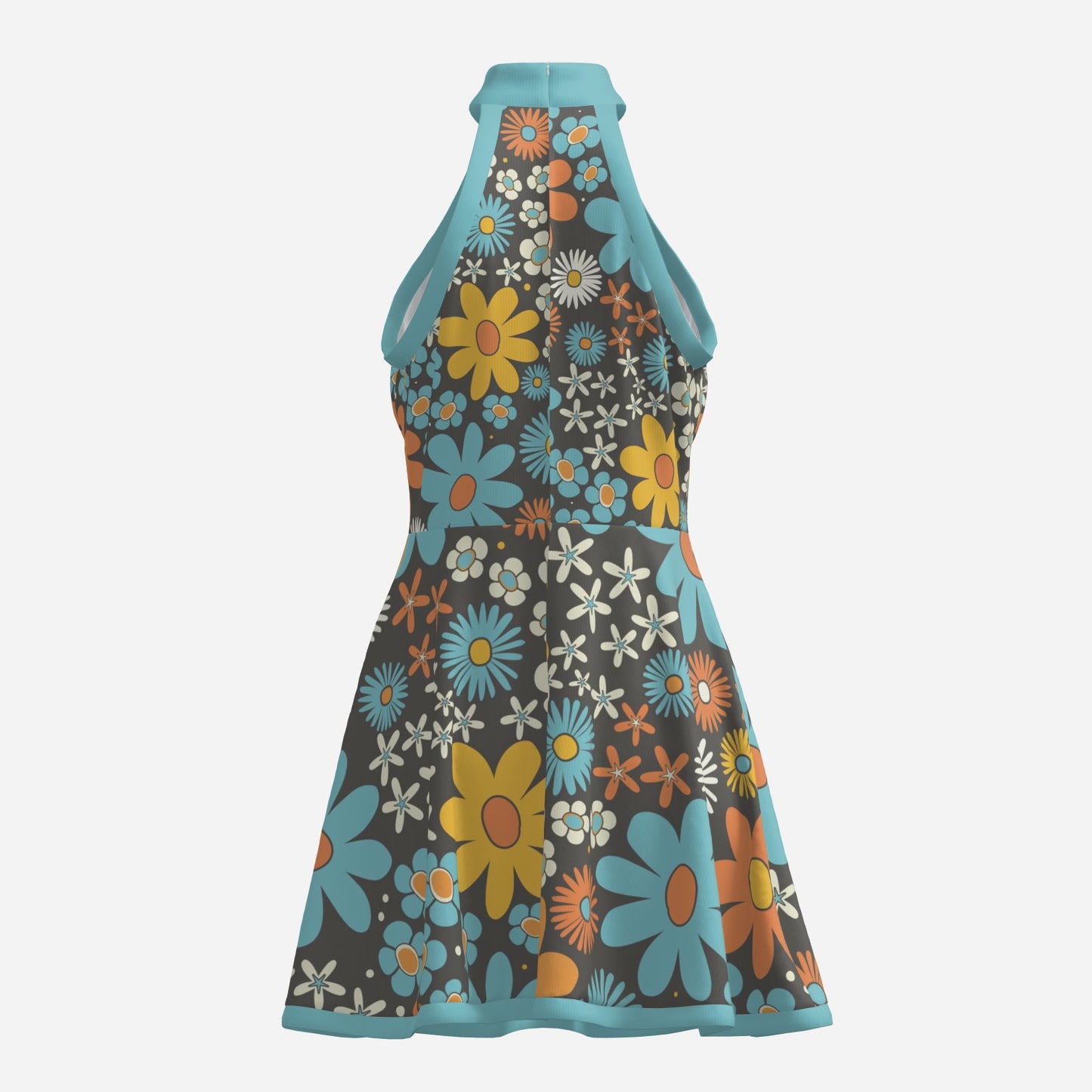 60s Dress Style | Blue Halter Dress | Floral Mini Dress – Go-Go Style Dress | A-line mini dress