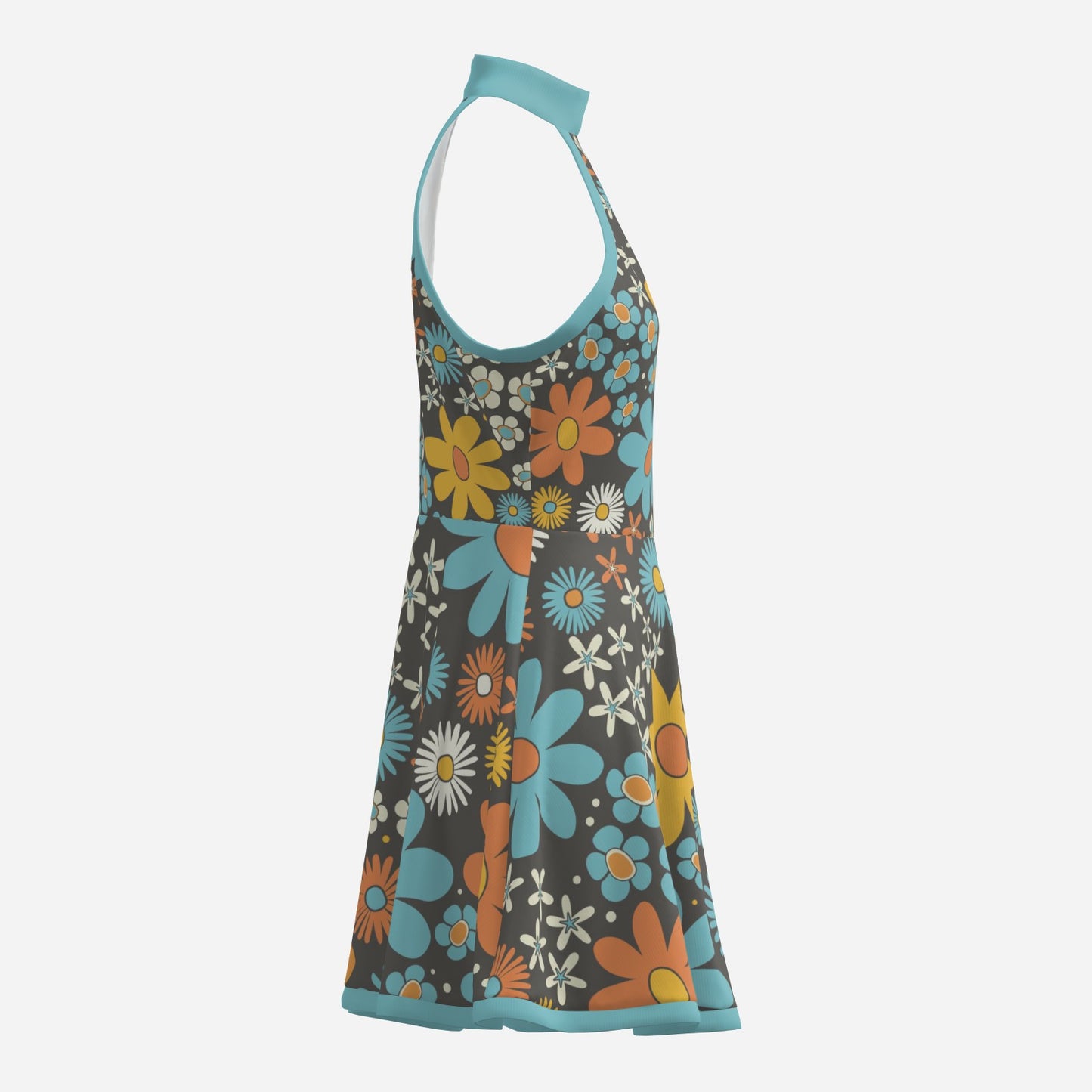 60s Dress Style | Blue Halter Dress | Floral Mini Dress – Go-Go Style Dress | A-line mini dress