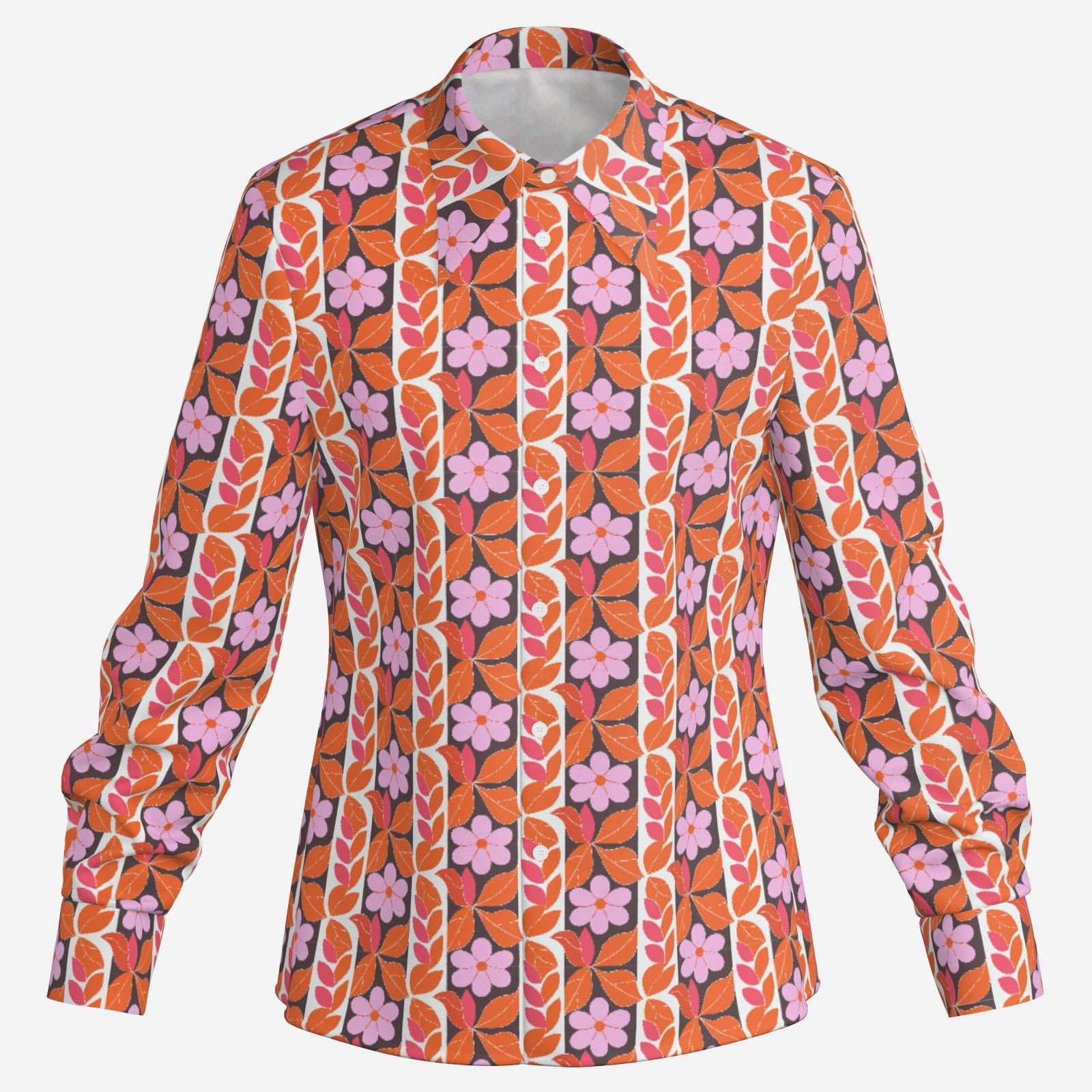 70s Men's Floral Disco Shirt | Retro Wing Collar Hippie Top | 70s Boho Orange & Pink Floral Shirt