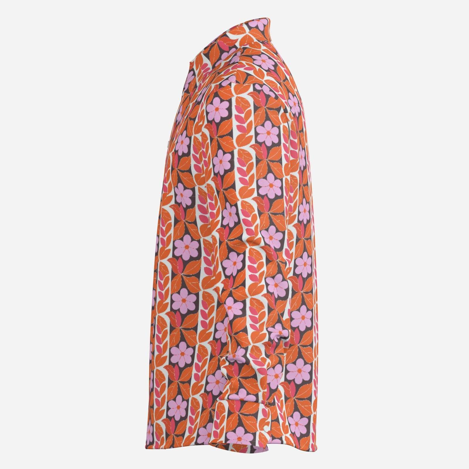 70s Men's Floral Disco Shirt | Retro Wing Collar Hippie Top | 70s Boho Orange & Pink Floral Shirt