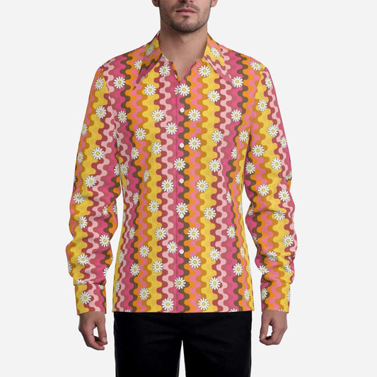 Groovy 70s Style Shirt Men  – Wing Collar Hippie Top | Men's Psychedelic Boho Shirt | Disco Shirt Men