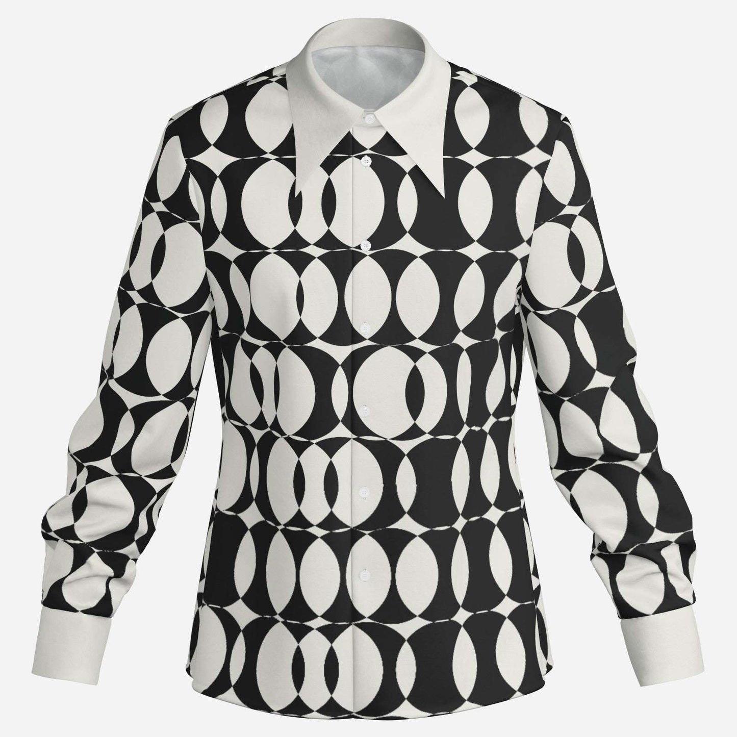 Men's 70s Style Shirt, Op Art Shirt, Black and White Geometric Shirt, Wing Collar Shirt