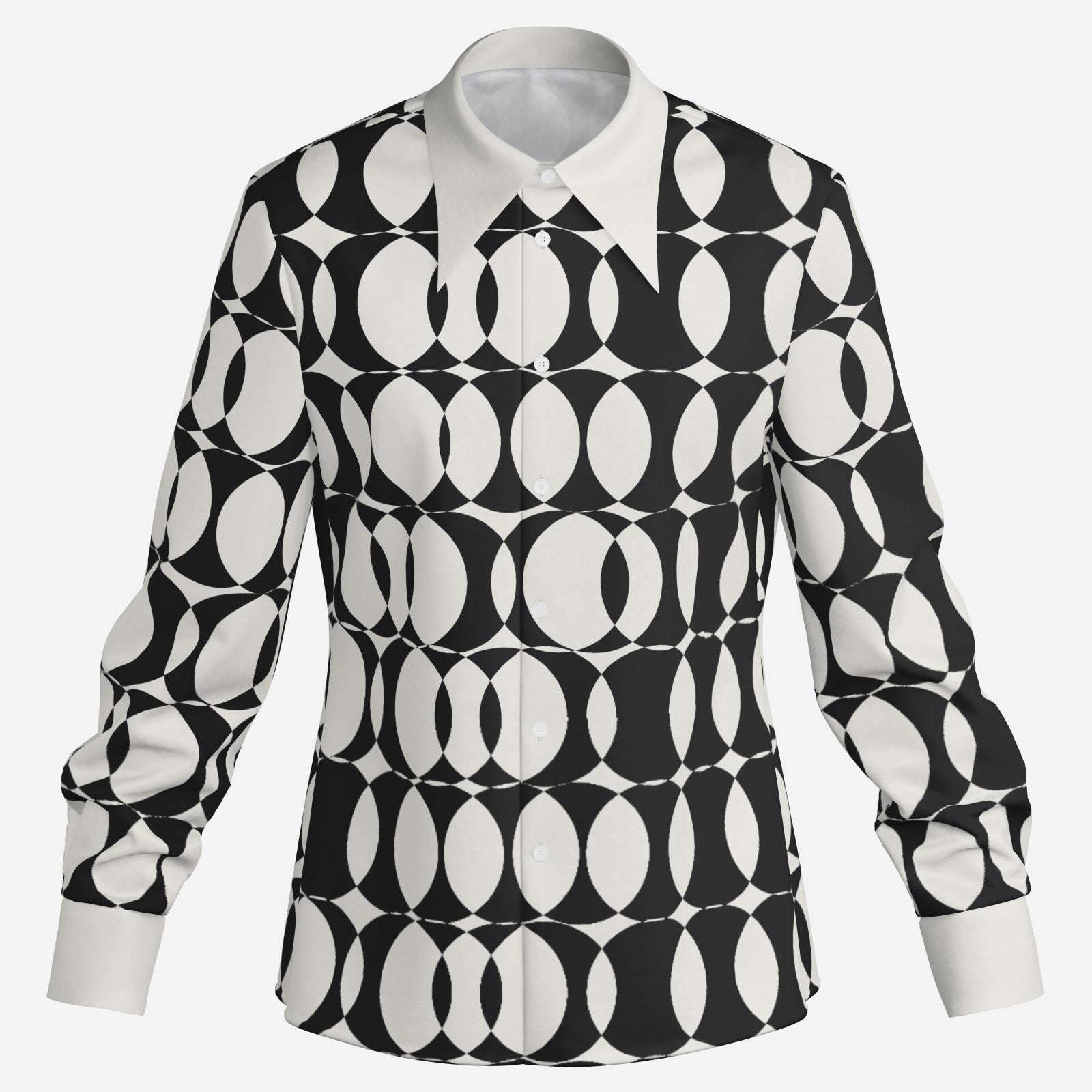 Men's 70s Style Shirt, Op Art Shirt, Black and White Geometric Shirt, Wing Collar Shirt