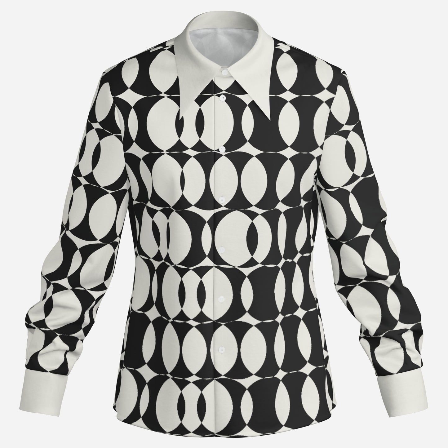 Men's 70s Style Shirt, Op Art Shirt, Black and White Geometric Shirt, Wing Collar Shirt