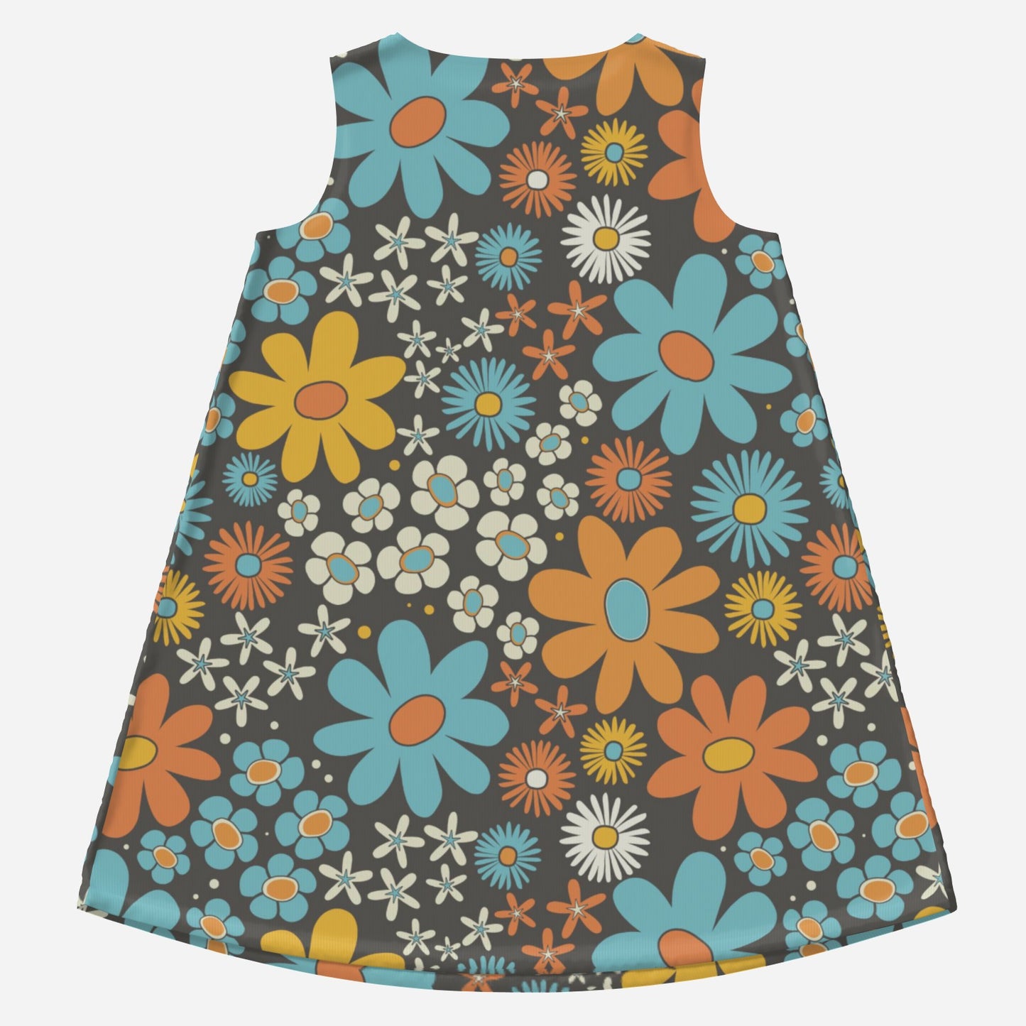 60s Style Dress, Mod Blue Floral Tent Dress | Retro Sleeveless Mini Dress | 60s Go-Go Dress
