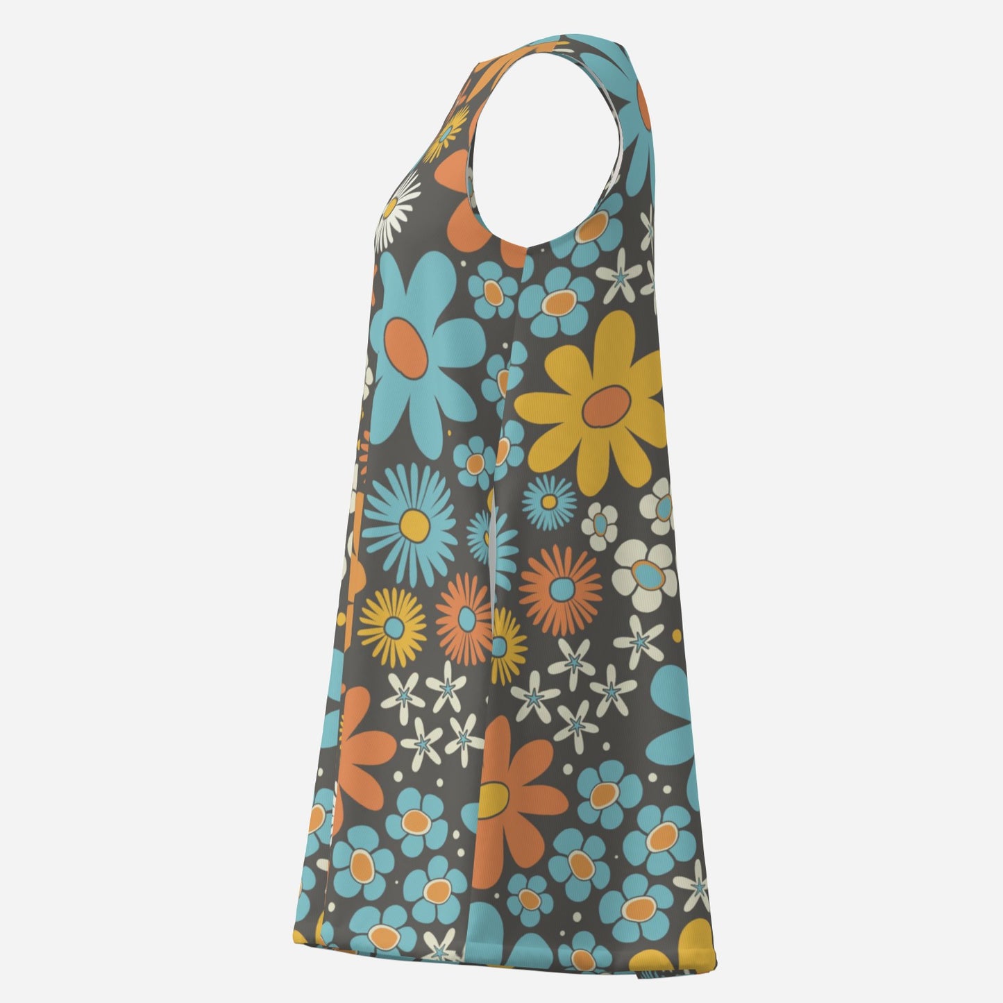 60s Style Dress, Mod Blue Floral Tent Dress | Retro Sleeveless Mini Dress | 60s Go-Go Dress